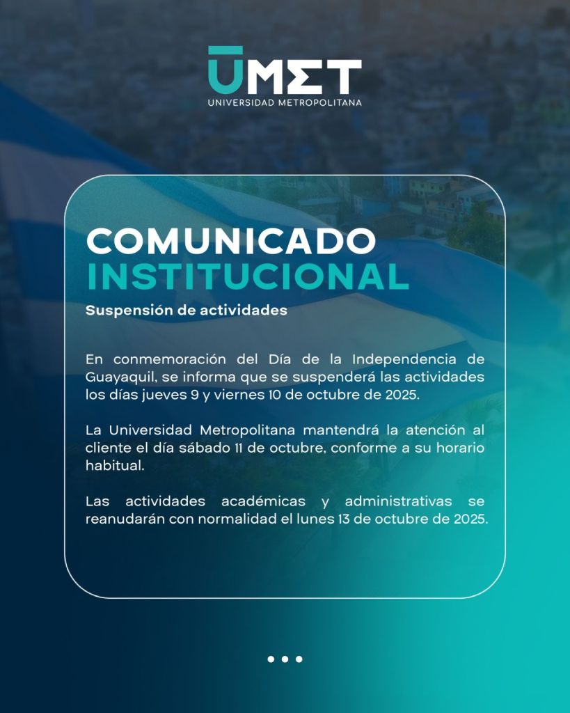 Suspensión de actividades académicas y administrativas por la Independencia de Guayaquil